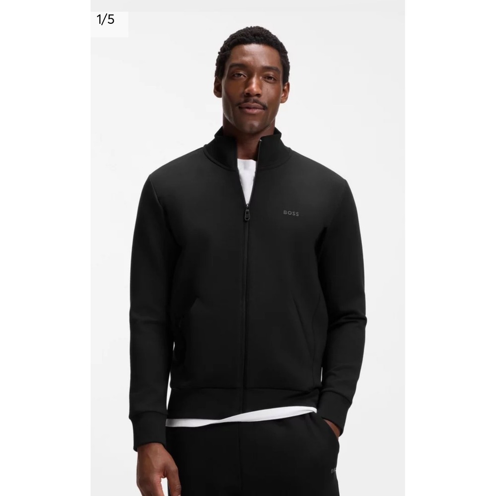 Hugo Boss Skaz Mens Black Jersey Full Zip Track Jacket 50506152 Medium NWT